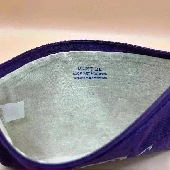 New Small Zippered Accessory Makeup Bag Case Travel Pouch Purple Monogrammed BBC - Picture 3 of 5